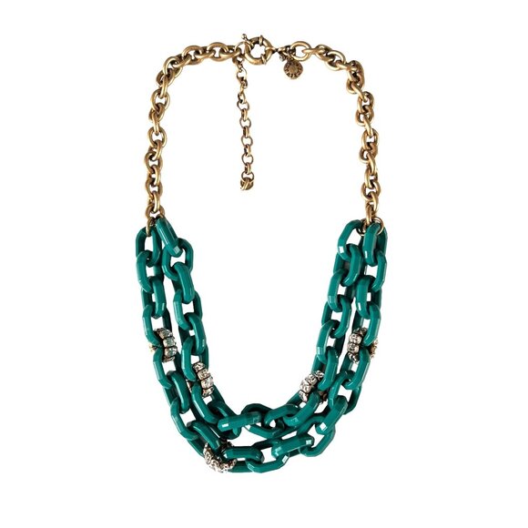 J Crew Vintage Inspired Turquoise Acrylic Chain Link Necklace Rhinestone… - Picture 5 of 11